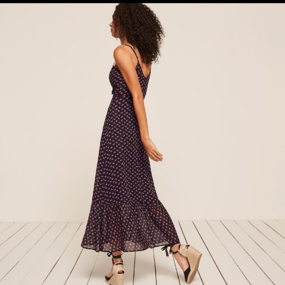 Reformation Navy and Red Floral Midi Dress - Picture 4 of 9